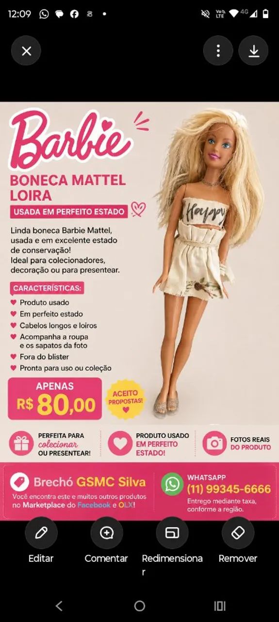 Barbie Mattel Loira - Usada em Perfeito Estado