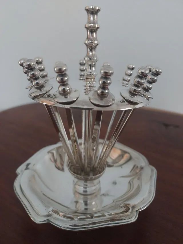 Antigo  conjunto paliteiro pega petiscos prata - Foto 2