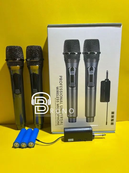 Microfone Sem Fio Duplo Profissional Digital Uhf Recarregável <br>