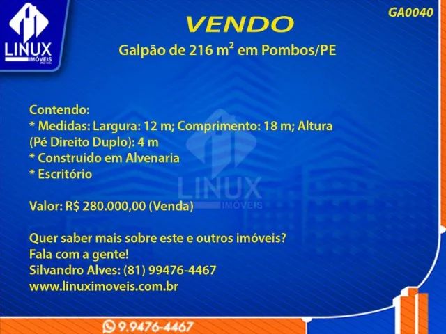 Galpão em Pombos/PE à Venda - Foto 2