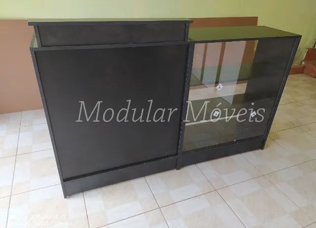Balcão Caixa + Balcão Vitrine Preto - NOVO