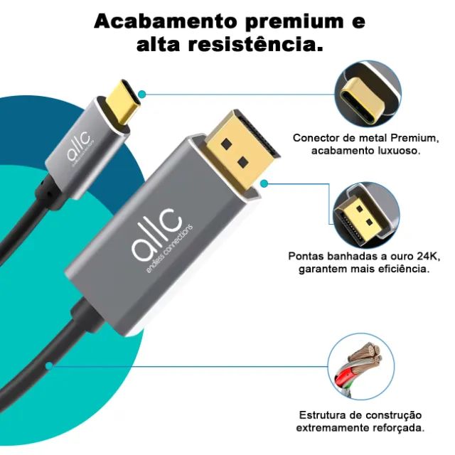 Cabo Adaptador Usb Tipo C Displayport 8k 30hz 5k 60Hz 4k 144Hz 2K 240Hz Thunderbolt Compat - Foto 3
