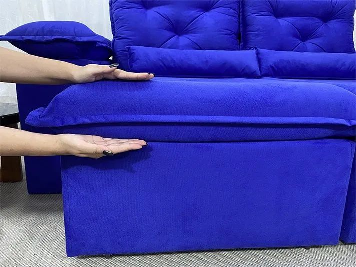 Sofá Retrátil Reclinável 2 Metros Veludinho Azul - Foto 4