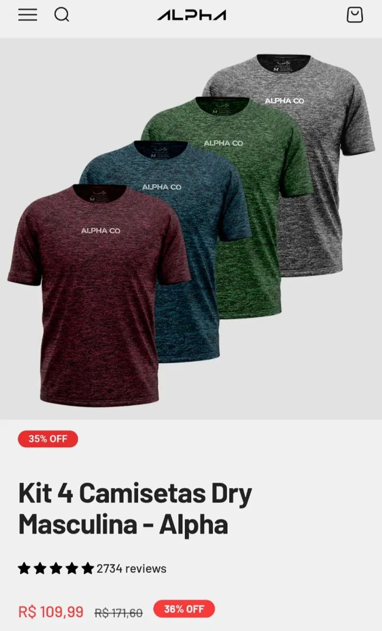 Kit 4 camisetas Alpha co 64293686723969121