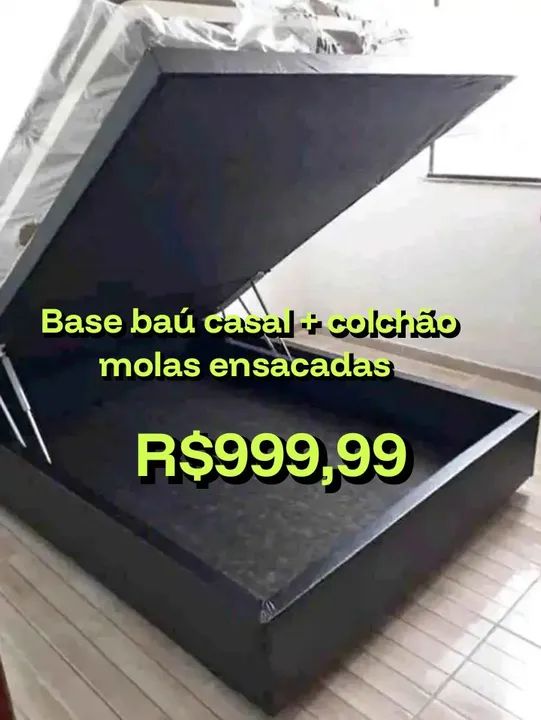 Base Baú Casal + Colchão molas ensacadas