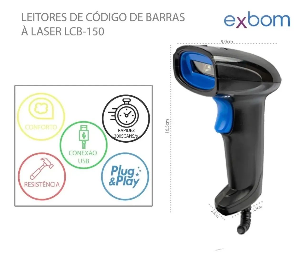 Leitor De Código De Barra Com Fio Exbom Lcb-150 Resolução 4m 127/220v Preto Usb - Foto 6