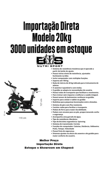 Bicicleta Spinning ergométrica BS Nutri Sport - Profissional e Residencial