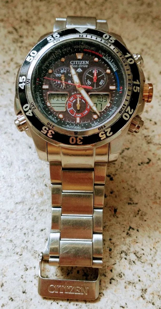 Relógio Citizen Eco-Drive aviador hora mundial masculino antigo raridade - Foto 3