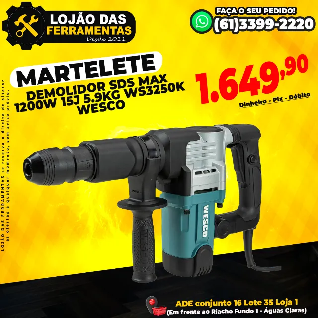 Martelete demolidor sds Max 1200w 15J 5.9kg WS3250k Wesco
