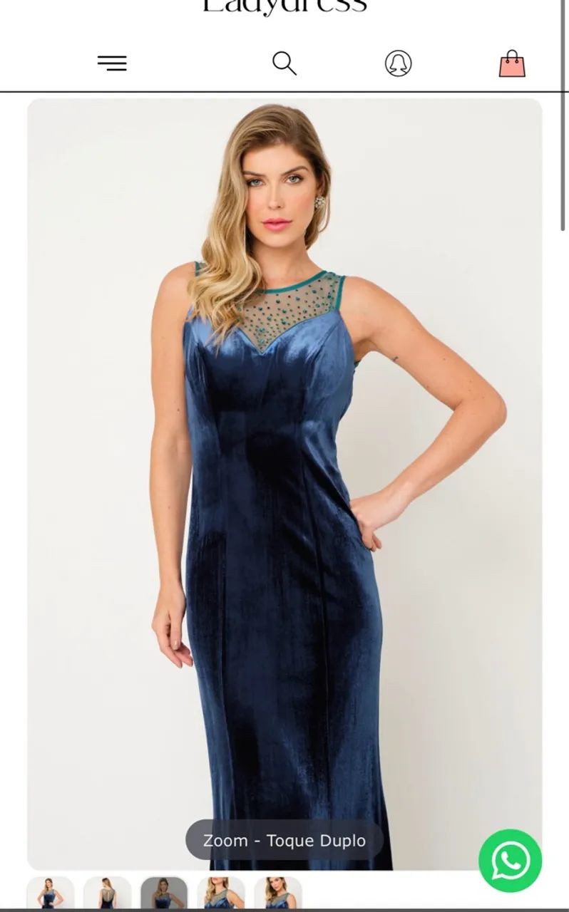 Vestido Azul Petróleo de Veludo com Detalhes em Pedrarias