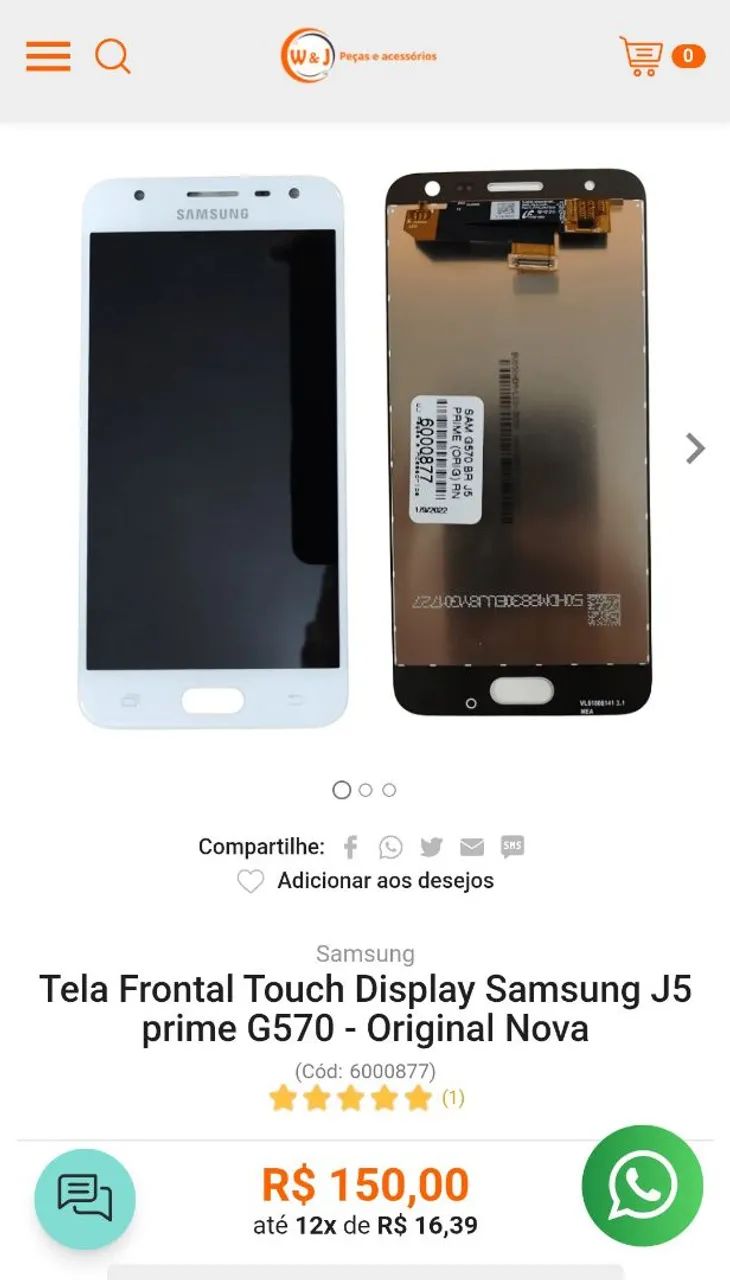 Display Tela Frontal Touch Samsung J5 prim + Bateria EB- BG570Ae G570 Original Nova