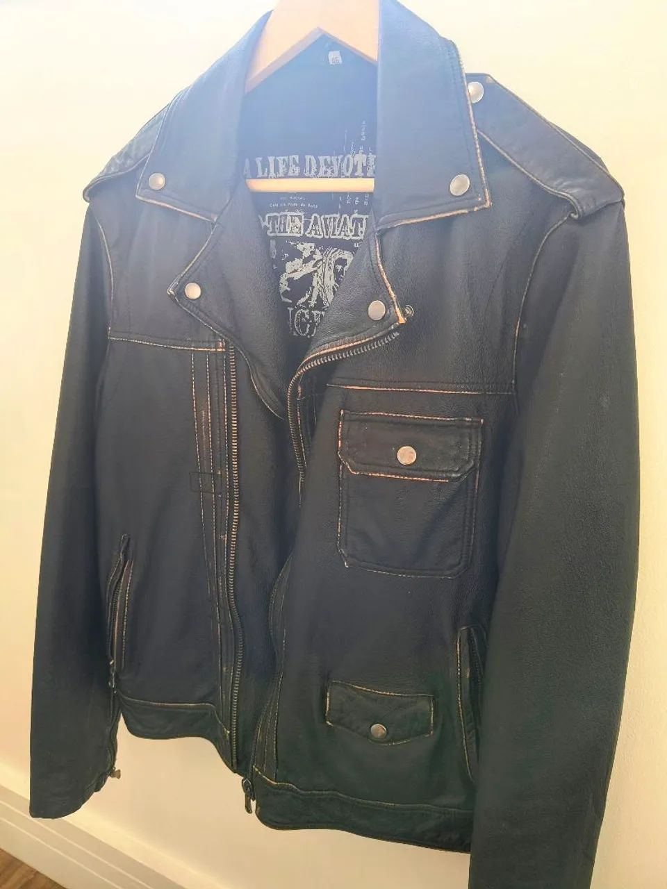 Jaqueta de Couro Legítimo modelo Biker - Foto 2