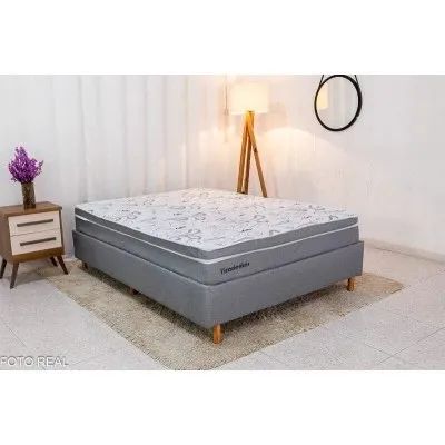 Base Casal Linho Cinza + Colchão Casal Linho Cinza 138x188x24 Molas Ensacadas rf65