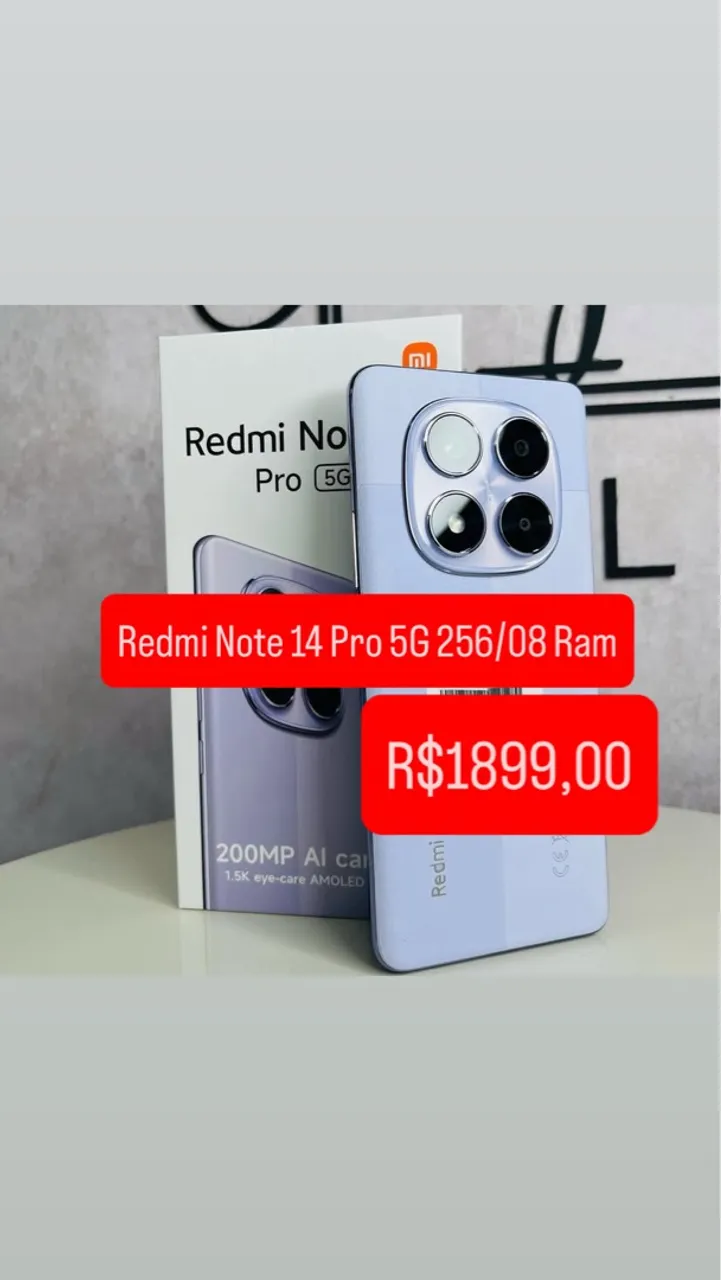 Redmi Note 14 Pro 5G NFC 256GB/08GB RAM Roxo Entrega Grátis + Fone Capa Película