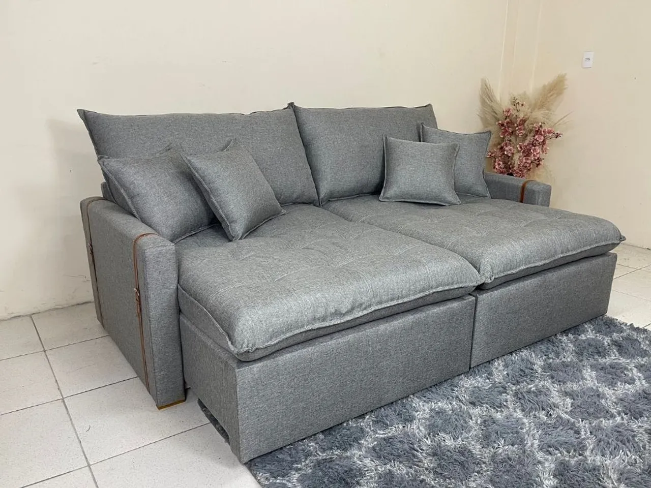 Sofá Retrátil sem Caixa 220cm Linho Cinza