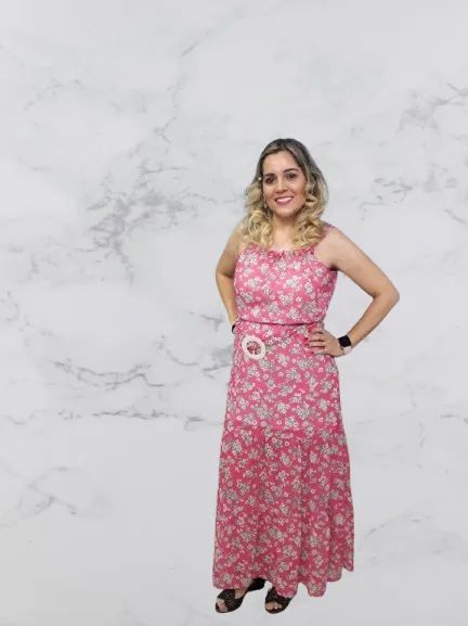 Vestido longo floral com bojo
