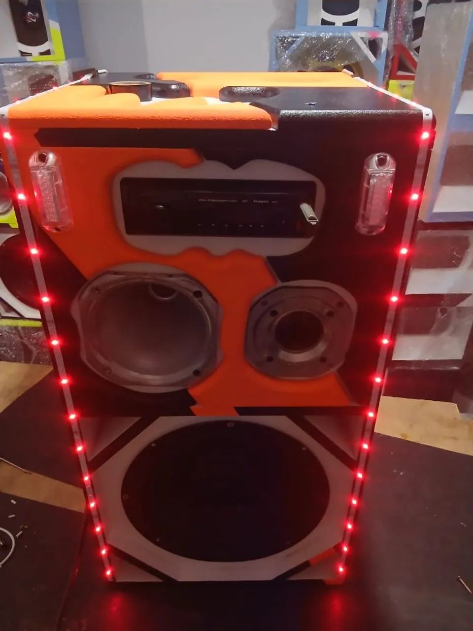 Caixa bob -Grave 12" 350rms+ Corneta+Radio Bluetooth e usb +fonte e leds+ Módulo 400 - Foto 2