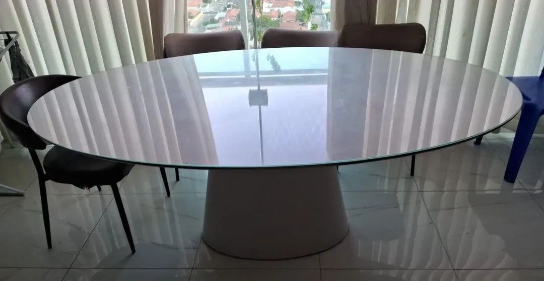 Mesa oval laqueada Branco Marfim  - Foto 2