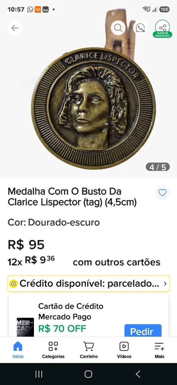 1 MEDALHA BUSTO DE CLARICE LISPECTOR 4.5CM