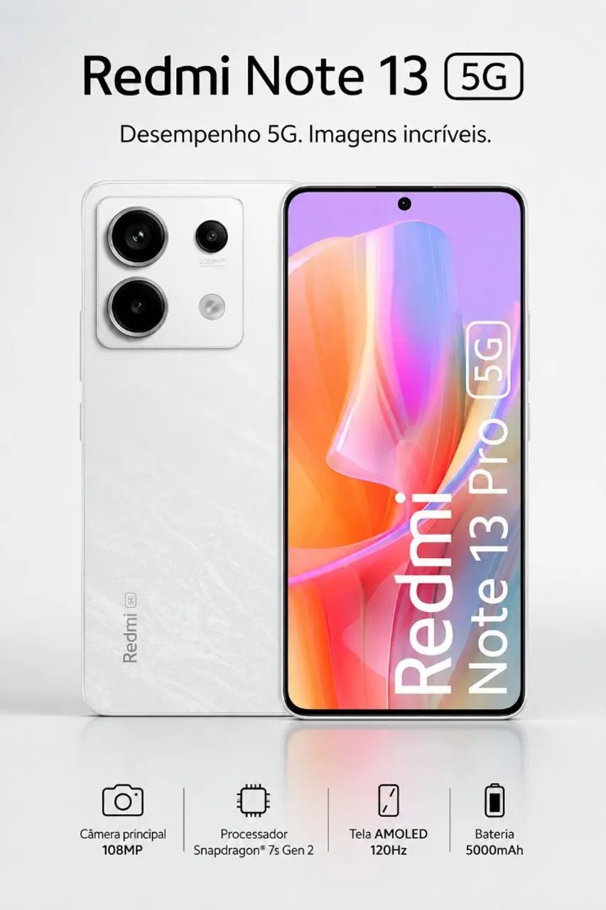 Redmi Note 13 Pro 5G Branco 256GB ? Novo, Elegante e Super Rápido