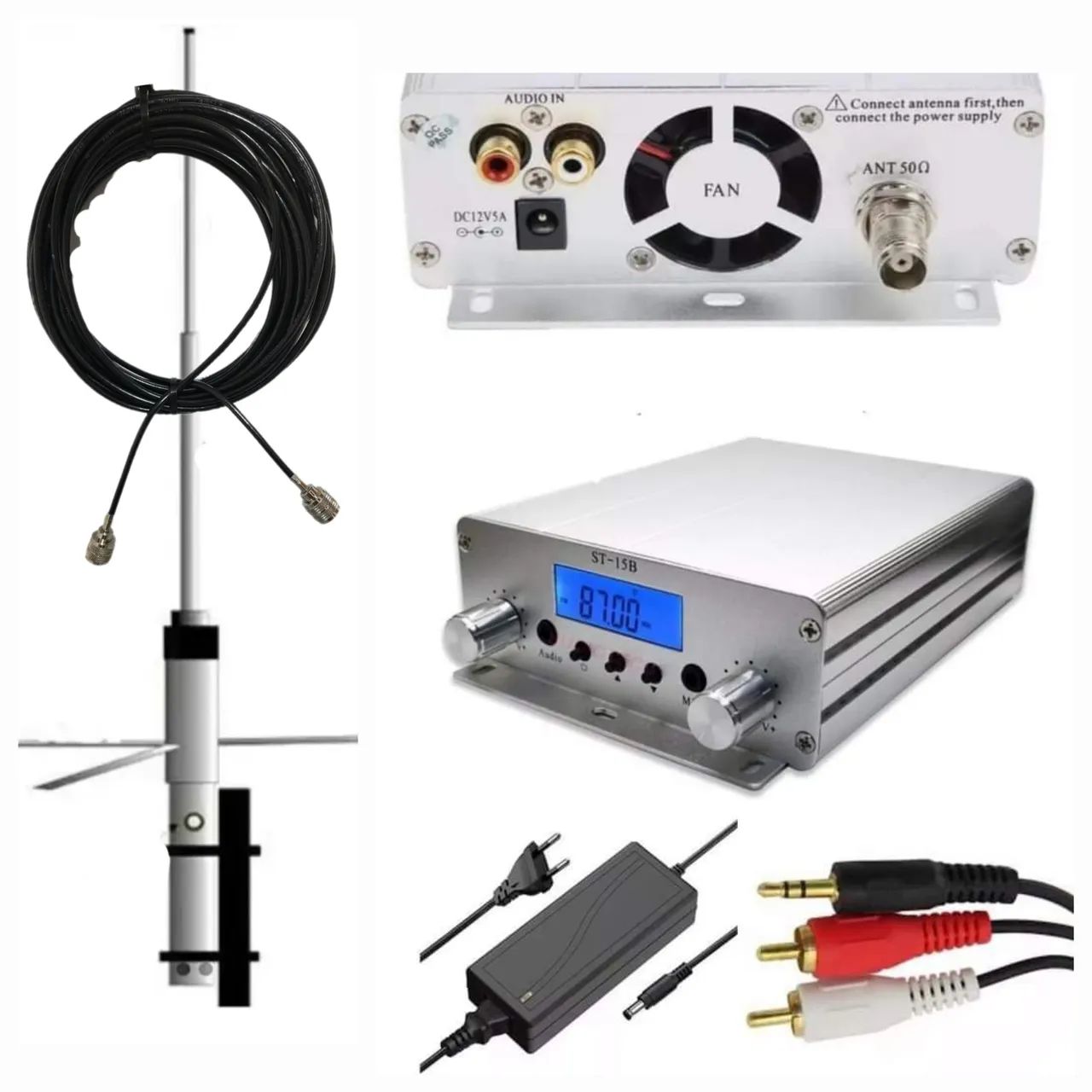 Transmissor fm 15w kit completo 