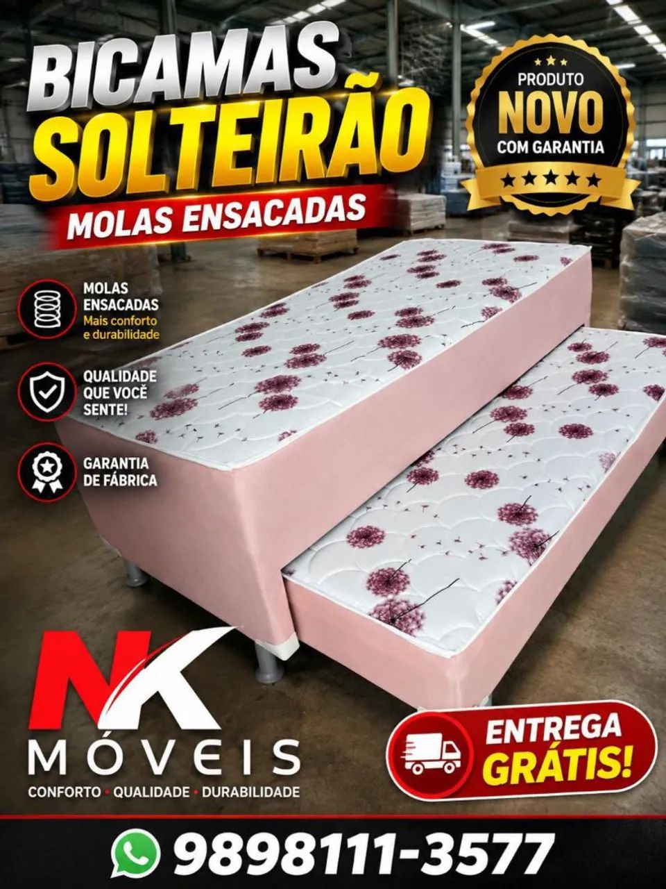 Bicamas de solteiro e solteirão de espuma e molas ensacadas novas, Garanta já  - Foto 3