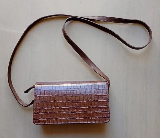 Bolsa Usaflex Couro Legítimo Croco Marrom - Impecável - Foto 2
