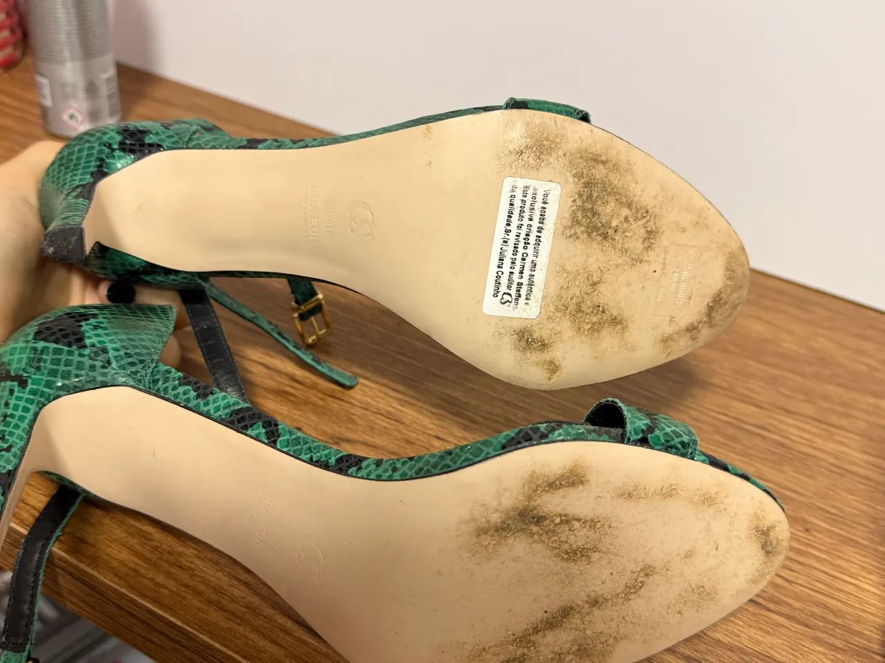 Sandália Carmen Steffens couro verde Python  - Foto 4