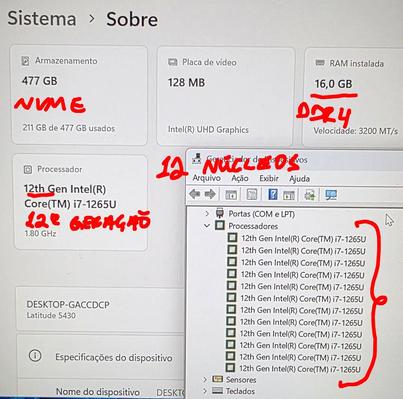 Dell Latitude 5430, Garantia.NF,Ac Cart,i7 12°,12Núcleo,16GB DDR4,SSD Nvme 512GB,Wi-Fi 6 - Foto 3