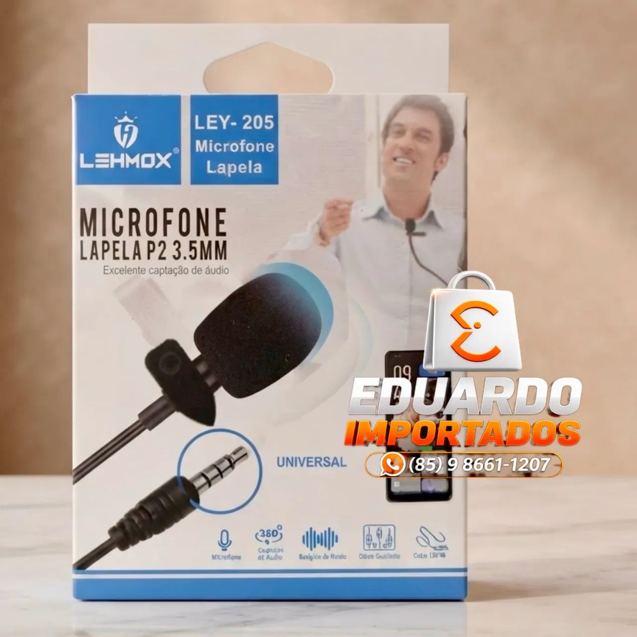 Microfone de Lapela com Fio para celular P2 3.5mm