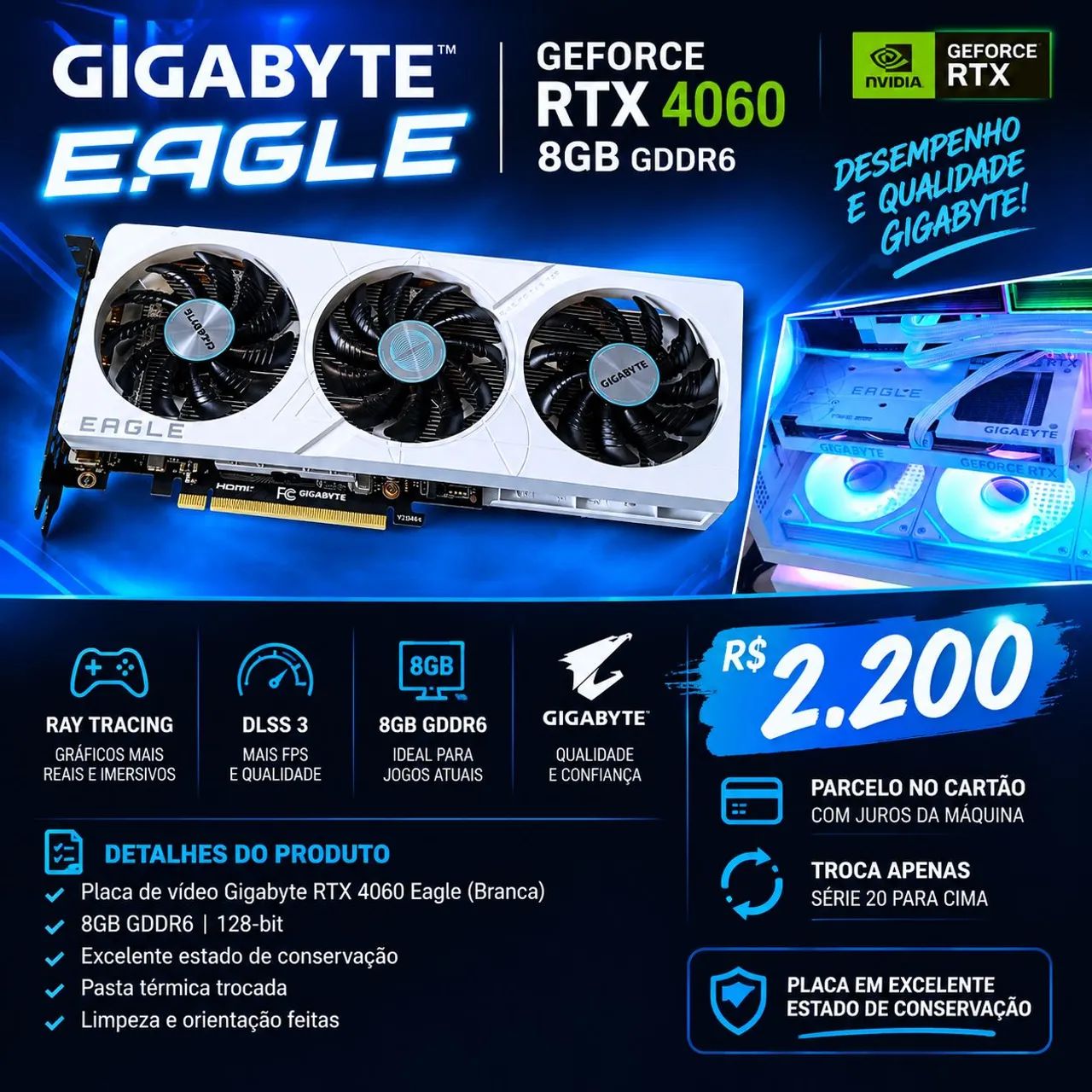 Rtx 4060 gigabyte eagle oc Branca 