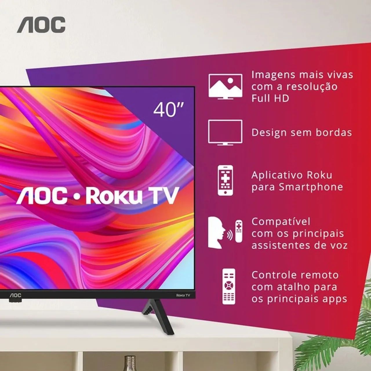 Vendo Smart AOC ROKU TV 40 polegadas nova nunca usada ganhei no sorteio de rifas da escola - Foto 5