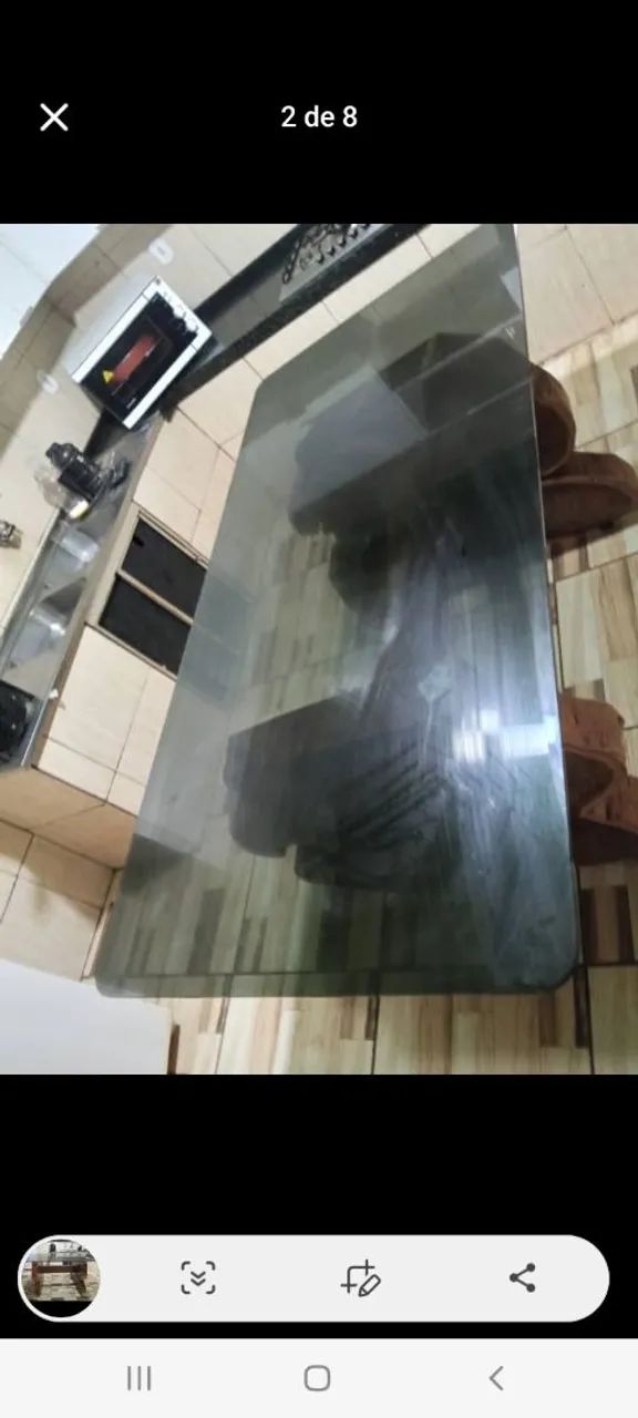 Mesa de vidro com os pés de madeira rustica - Foto 3