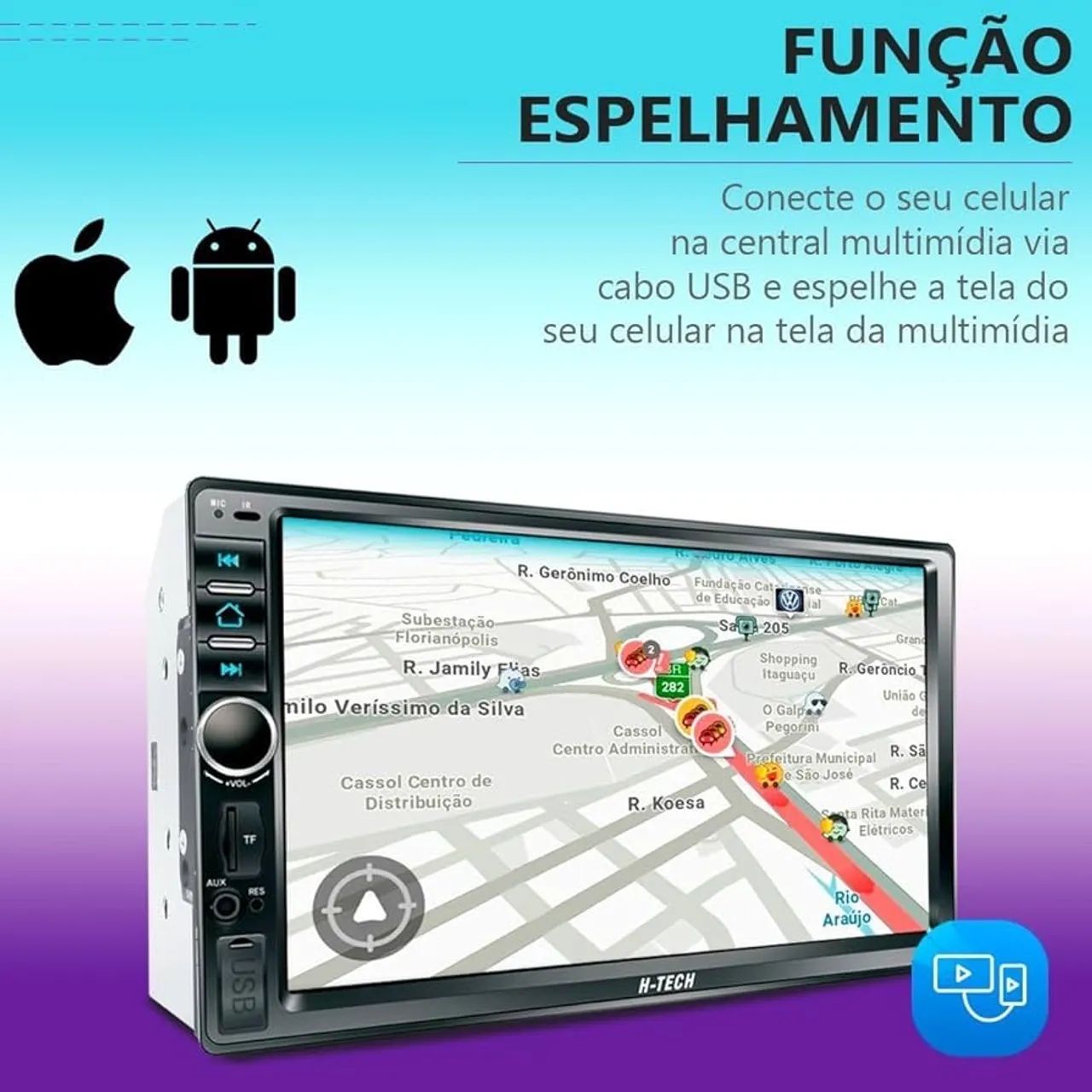 Central Multimídia Mp5 7Pol Capacitiva 2Din Espelhamento IOS Android BT USB Universal - Foto 2