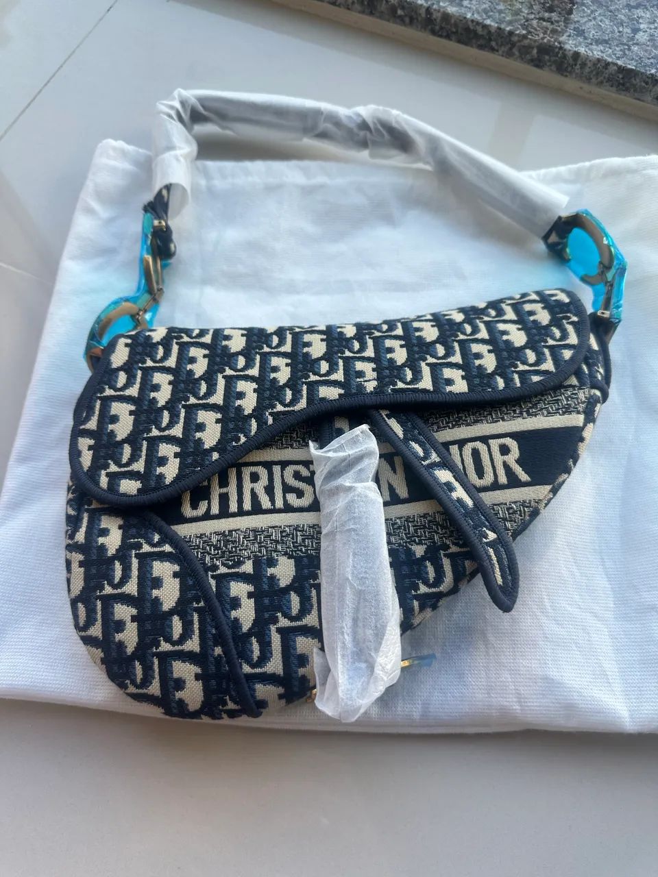 Dior - Bolsa Feminina bordada- azul marinho  - Foto 2