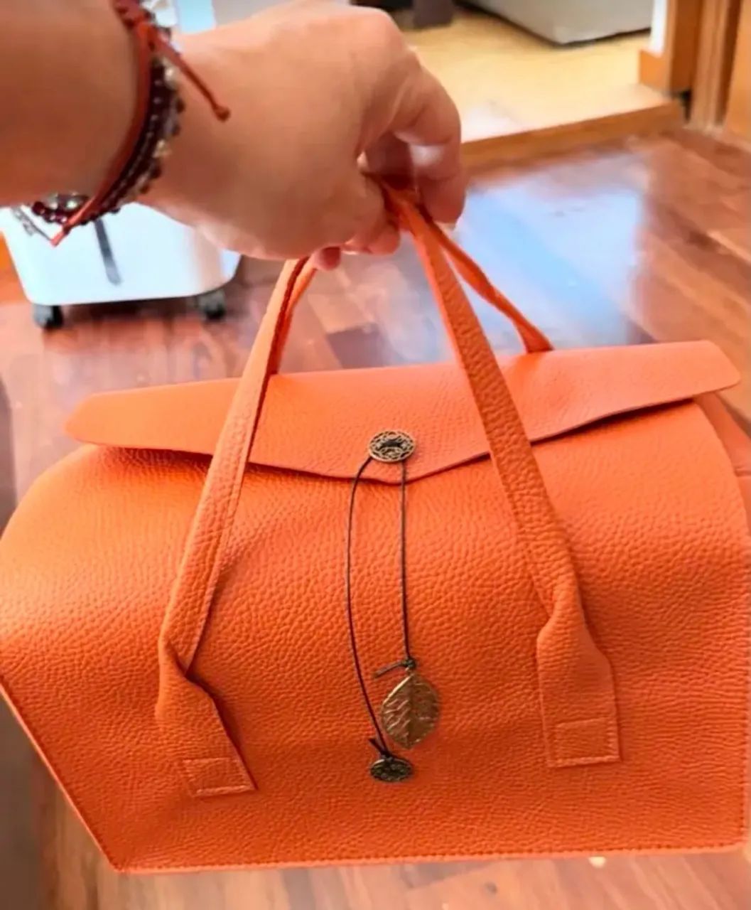 Bolsa couro laranja estilo hermes  - Foto 4