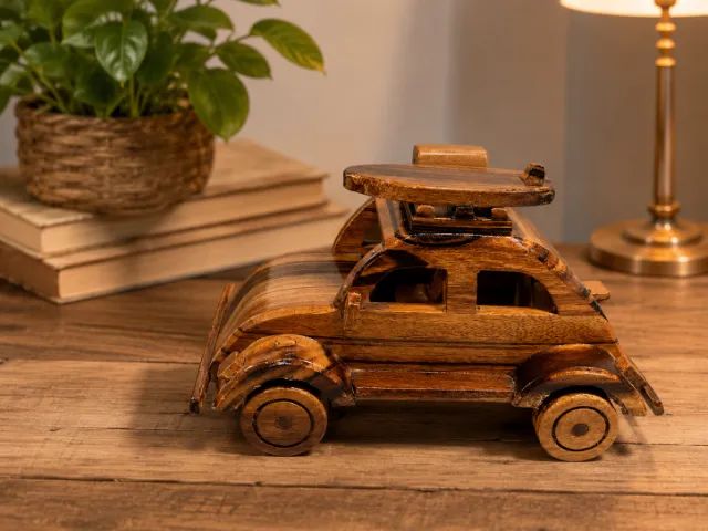 Miniatura Fusca de Madeira Artesanal com Prancha e Bagageiro - Foto 4