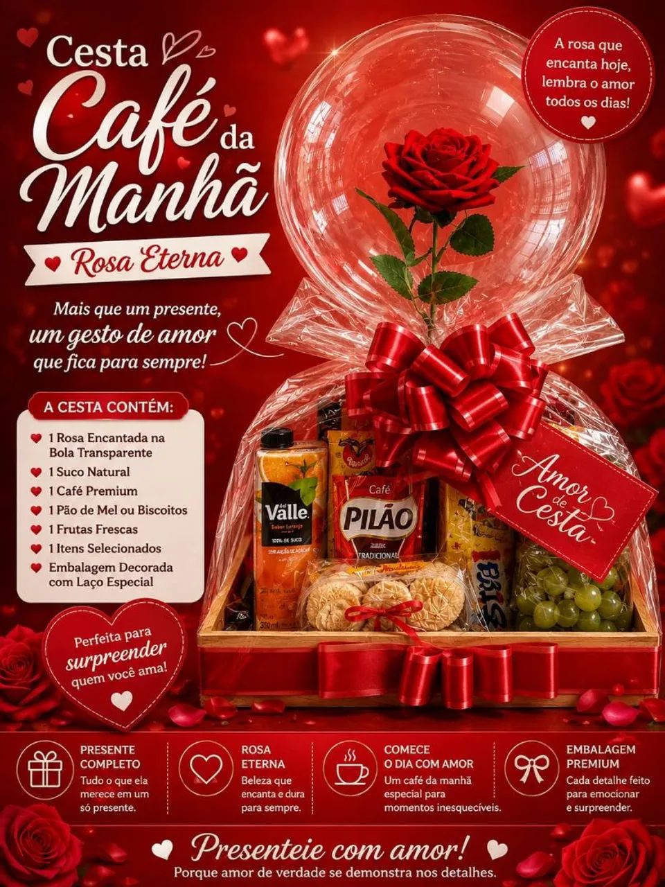 Cesta Café da Manhã Rosa Eterna. - Foto 2