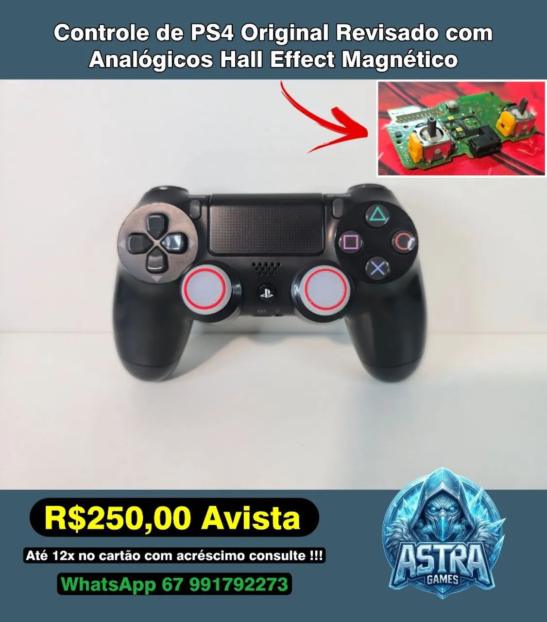 Controle de PS4 Original com Analógicos Hall Effect !!!