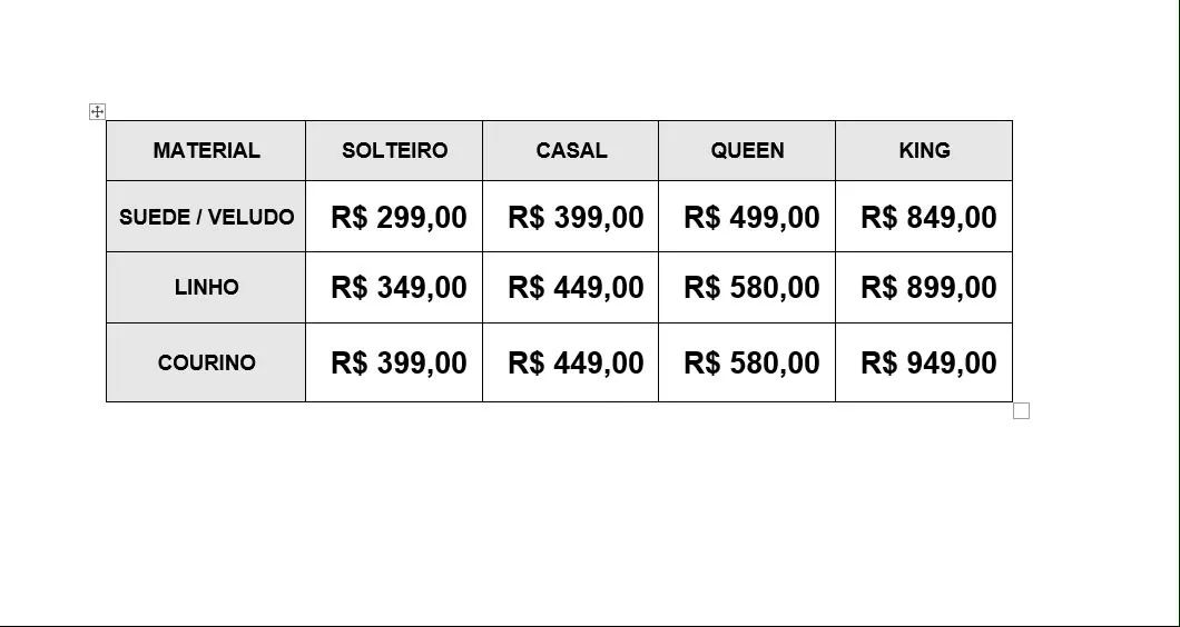 Cabeceiras, solteiro, casal, queen e king