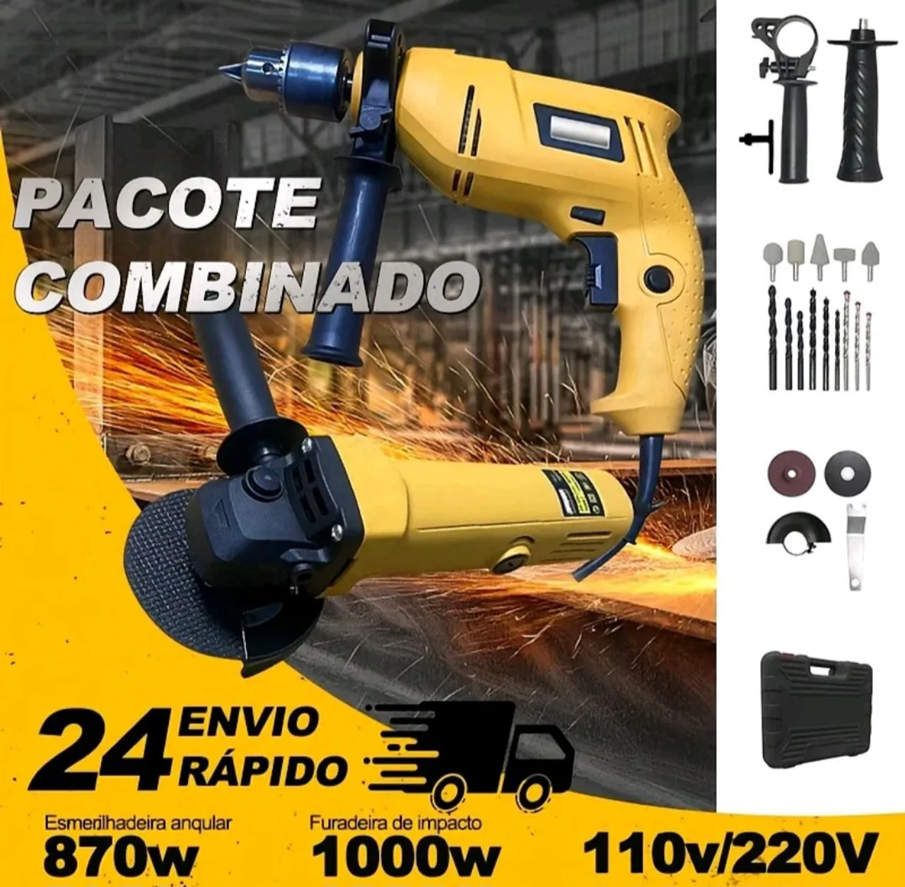 Kit ferramentas elétricas 4 em 1 profissional com 4 baterias 48v