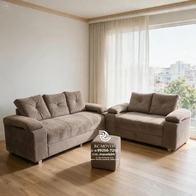 Sofá 2 e 3 Lugares Braço Fofão Suede Avelã D33 Premium - Foto 2