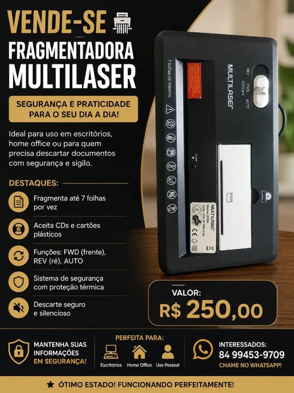 ENDE-SE - FRAGMENTADORA DE PAPEL MULTILASER ? - Foto 5