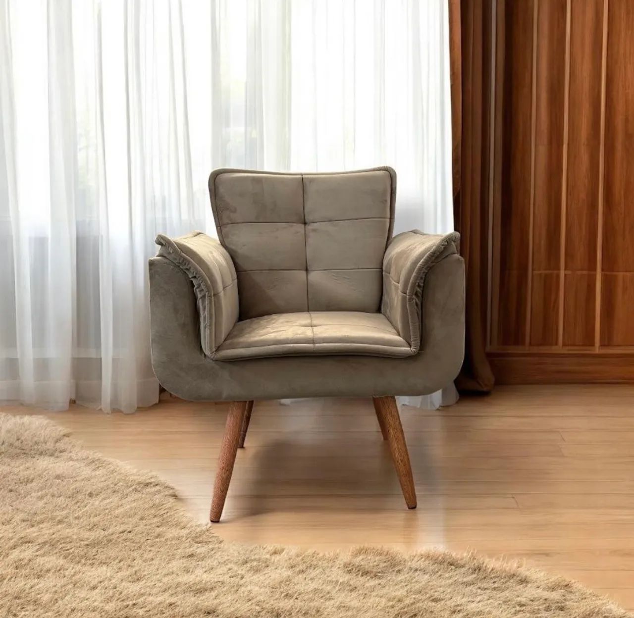 Poltronas  Rafaela  Veludo Com pés De Madeira  - Foto 2