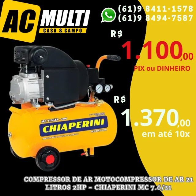 Compressor de Ar Motocompressor de ar 21 litros 2HP - Chiaperini MC 7.6/21