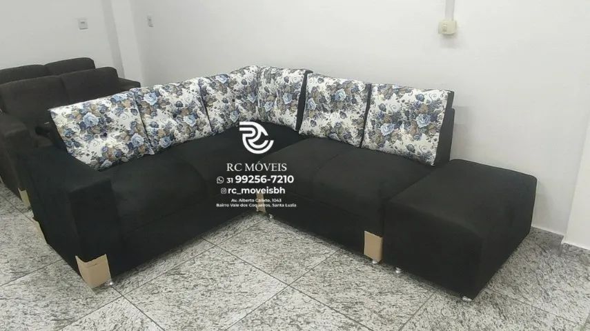 Sofá de Canto com Puff Suede D33 Confortável Direto da Fábrica - Foto 4