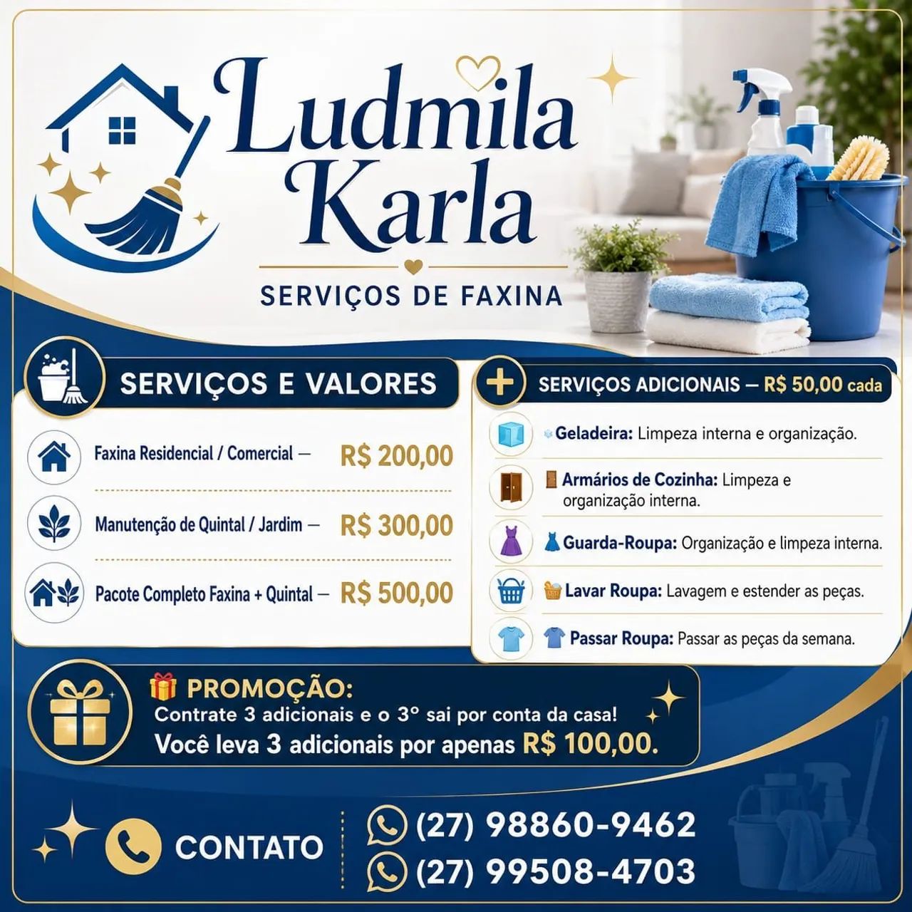 Faxina domiciliar, escritórios e em geral