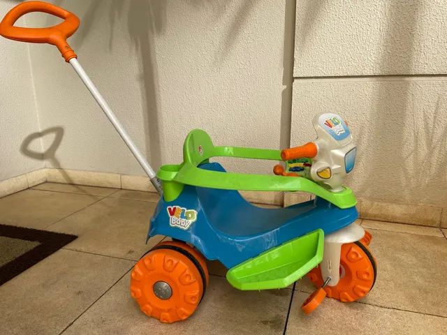 Triciclo Infantil Passeio e Pedal Velobaby com Empurrador Azul