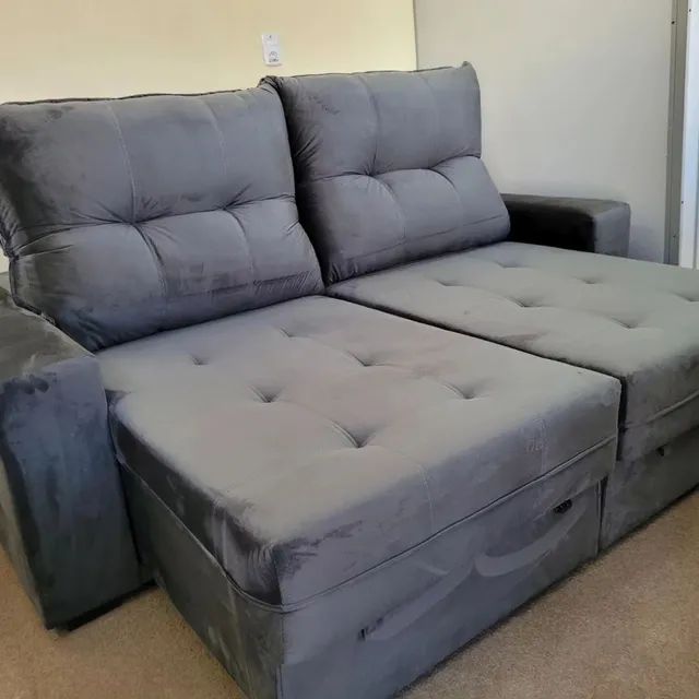 Sofá 3 lugares retrátil e reclinável densidade D33 bipartido velosude Móveis Vila Barcelona