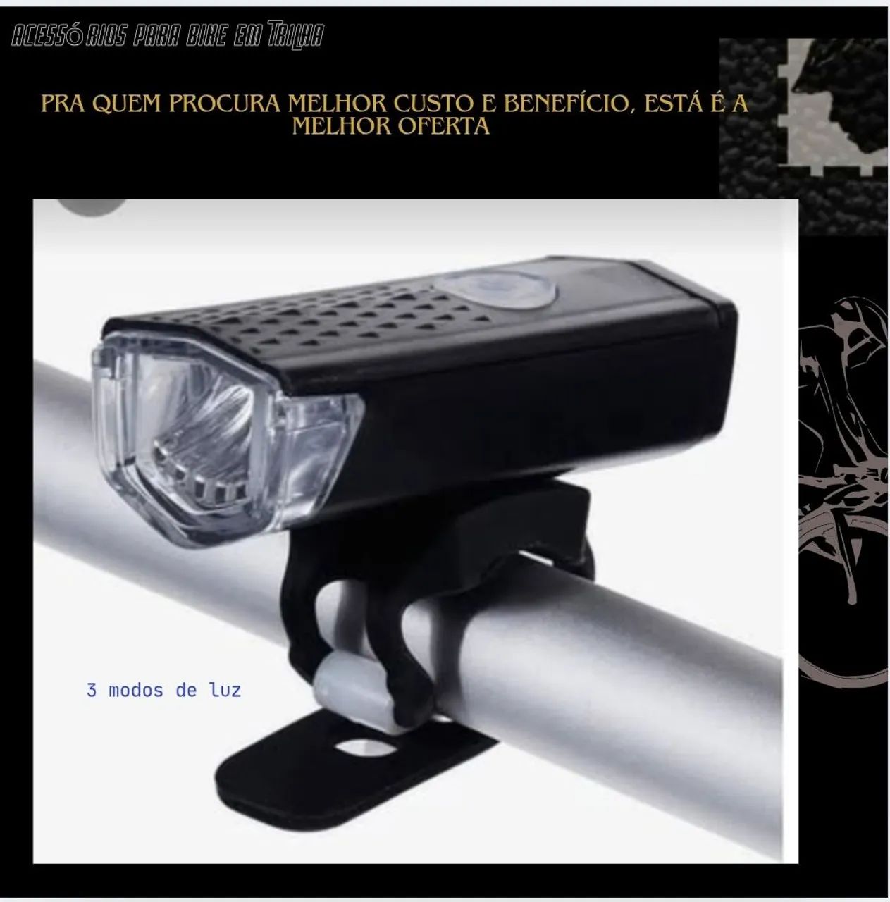 Lanterna para Bike - 3 Modos de Luz , recarregável USB